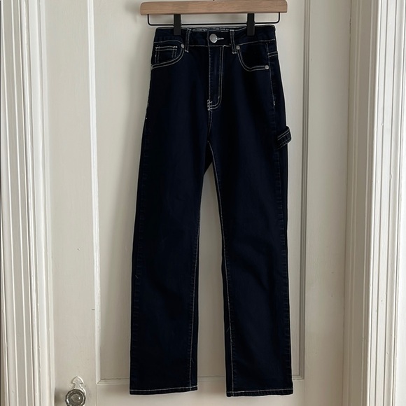 VIP Jeans Contrast Stitch Straight Leg Black Carpenter Denim with Hammer Loop - Picture 1 of 11
